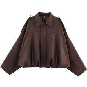 Women's Faux Suede Bomber Jacket Oversized